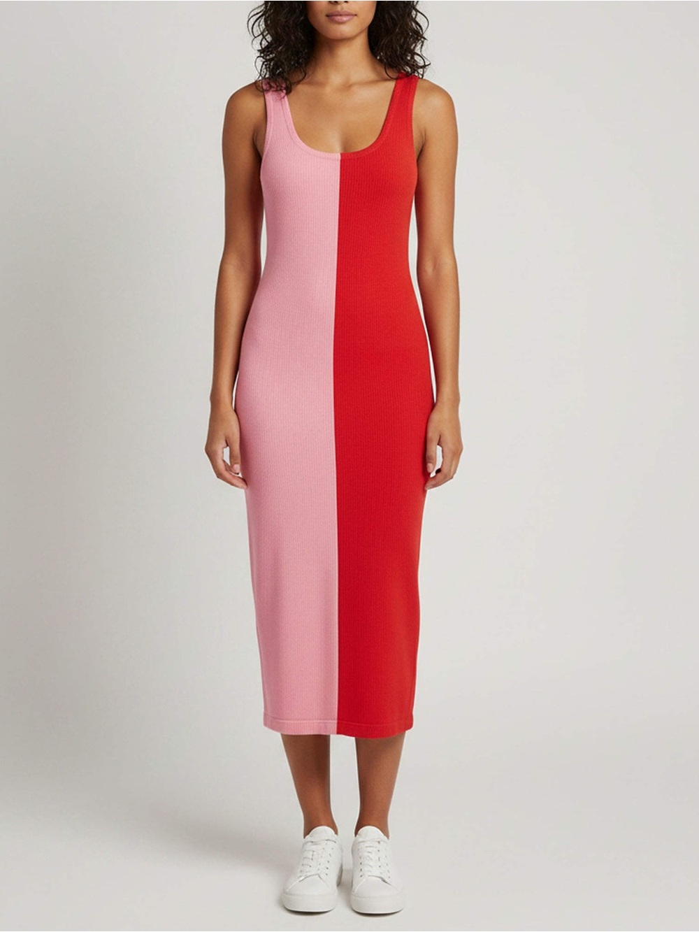 NWT Torn by Ronny Kobo Pink and Red Colorblock Tank Midi Dress